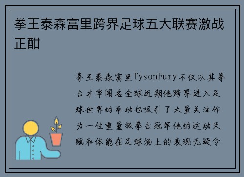 拳王泰森富里跨界足球五大联赛激战正酣 拳王泰森富里跨界足球五大联赛激战正酣